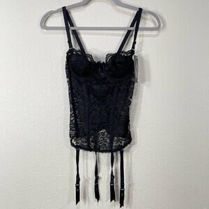 Vintage Black Lace Corset Bustier Dark Coquette Romantic Goth Ethereal V-Kei 32